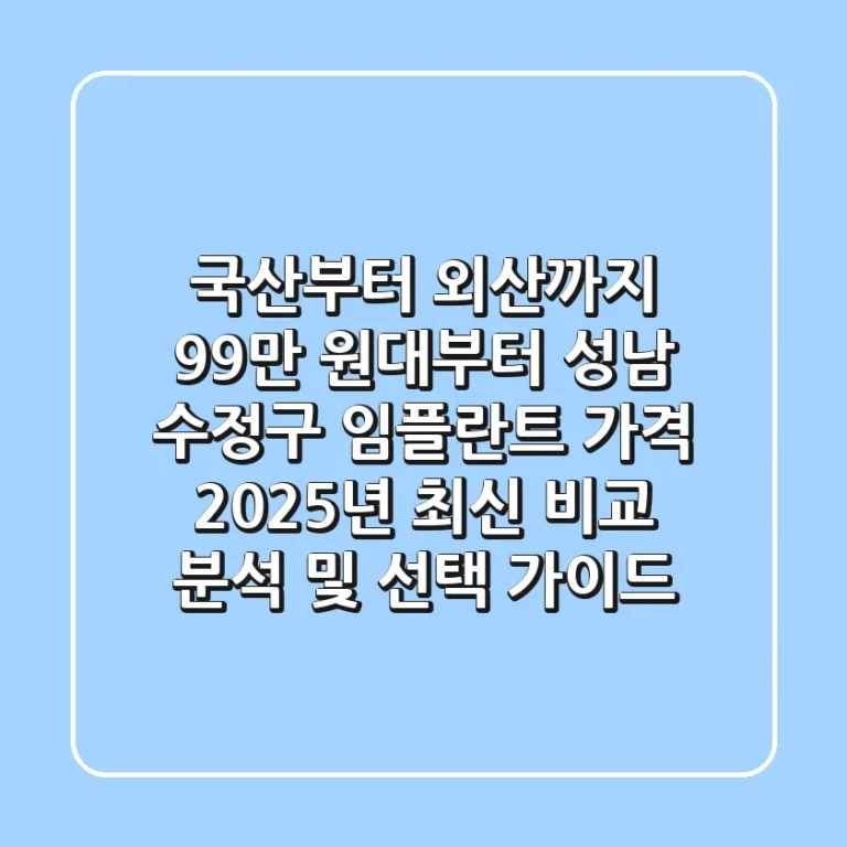 "국산부터 외산까지 99만 원대부터", 성남 수정구 임플란트 가격, 2025년 최신 비교 분석 및 선택 가이드
